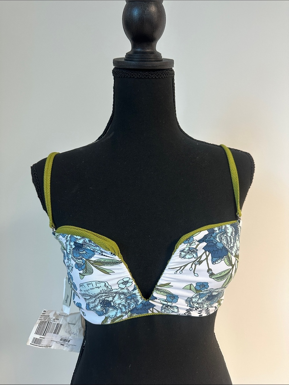 Free People x Maaji Reversible Bikini Top Blue White Flower Green Plunge Wire V